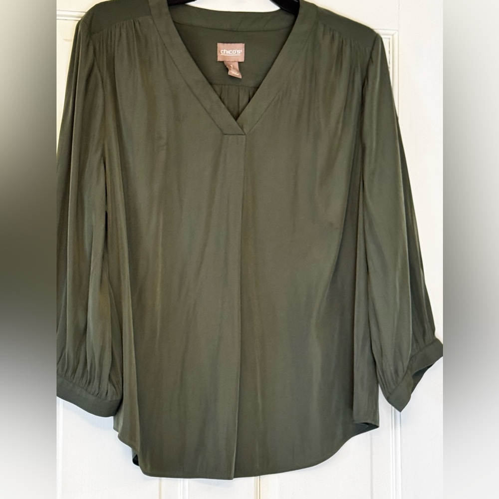 Chico's Olive Green V-Neck Blouse